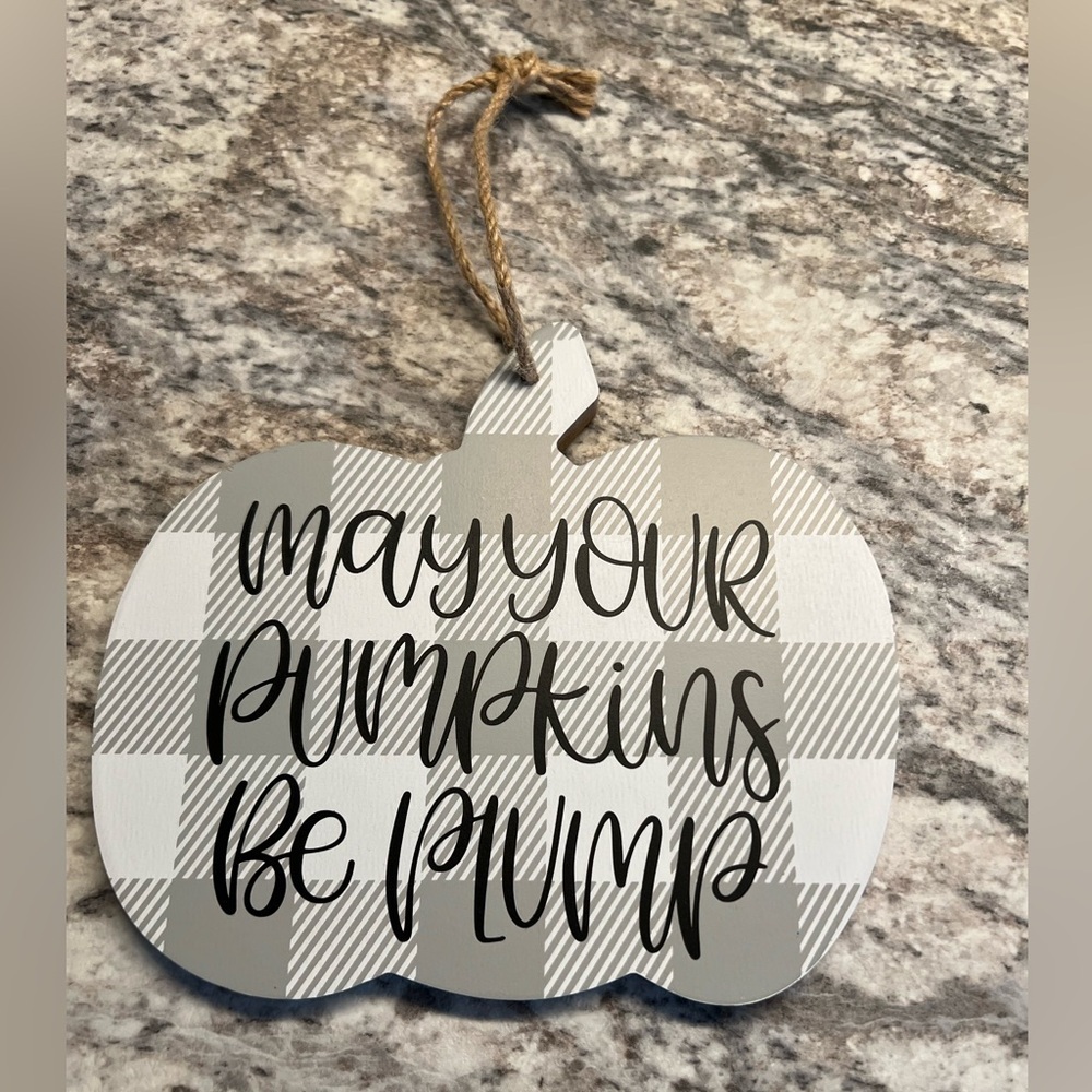 May Your Pumpkins Be Plump Gray and White Plaid Pumpkin 6.5 x 6 inch